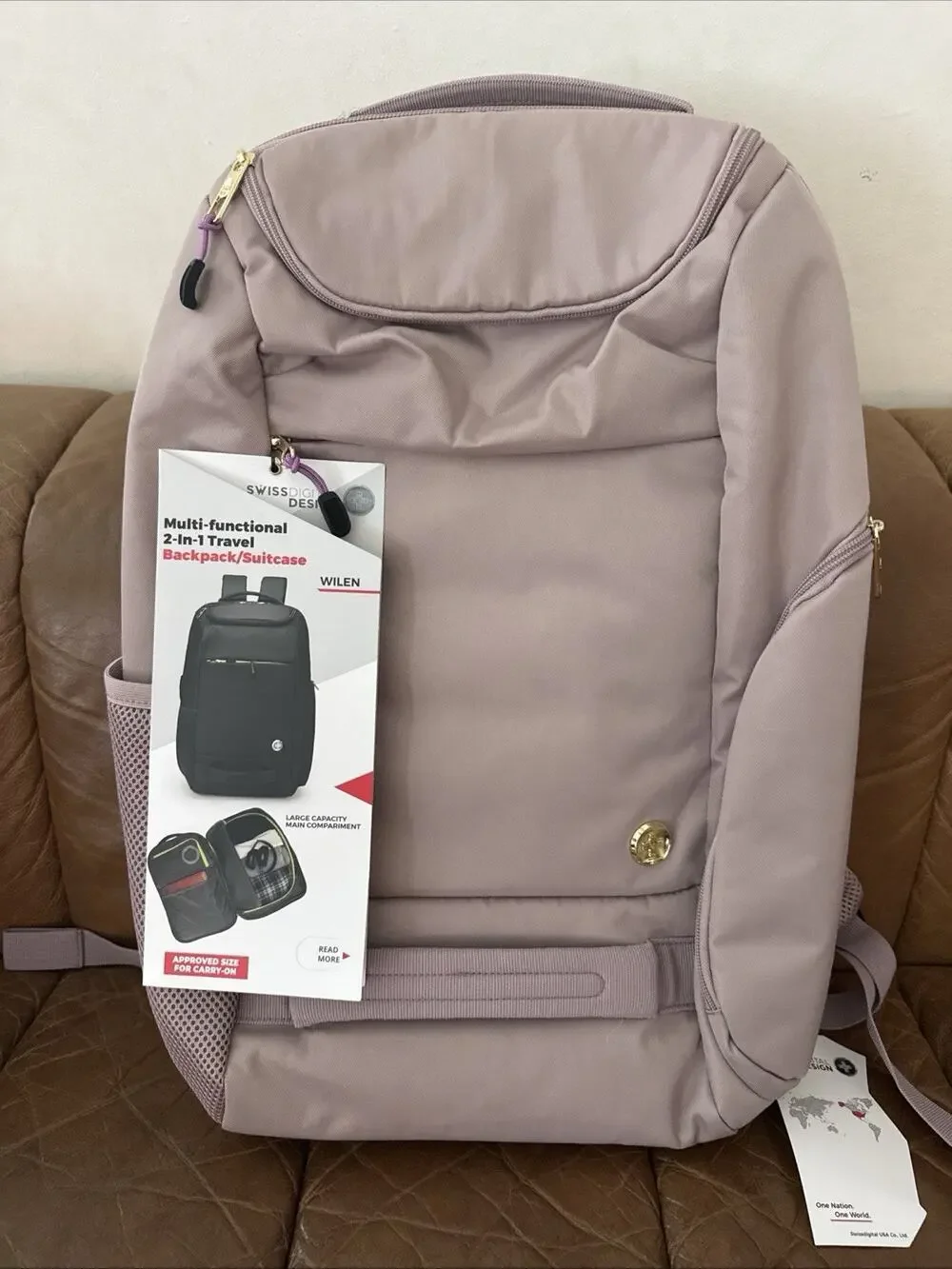 Swissdigital Design Multi-functional 2-In-1 Travel Backpack/Suitcase Mauve Pink